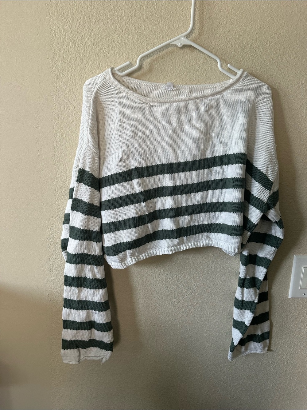 Garage Striped Cropped Knit Sweater - White & Dark Green/ NWOT 1387